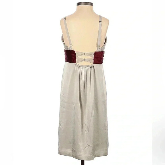 BCBGMAXAZRIA | Tan & Burgundy Silk Blend Cocktail Formal Dress Size S Small - Picture 2 of 2